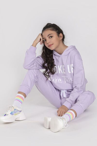 Kapüşonlu Kız Çocuk Eşofman Takımı