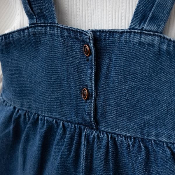 Püsküllü Palazzo Kız Bebek Çocuk Jean Salopet Tulum Lüks %100 Pamuk Likralı Ribana Balon Bluz Denim Kot Takım LACİVERT - 18-24 AY