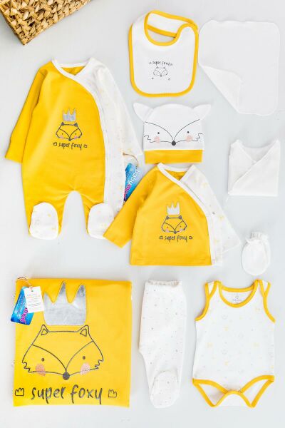 Organik Tilki Temalı 10 Parça Erkek Bebek Hastane Çıkışı Bebek Seti