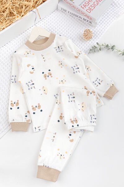 Fiğürlü %100 Pamuk Kız Erkek Bebek Çocuk Pijama Takımı KREM - 2 Yaş