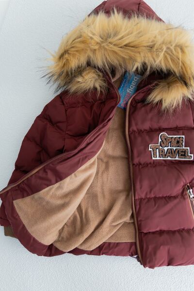 Kürklü Kapüşonlu Erkek Çocuk Mont