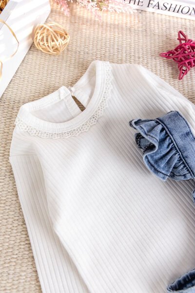 Fiyonklu Kız Bebek Kot Salopet Tulum Set