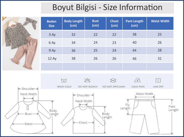 Leopar Desenli Bandanalı 3'lü Kız Bebek Takım Bebek Alt Üst Takım