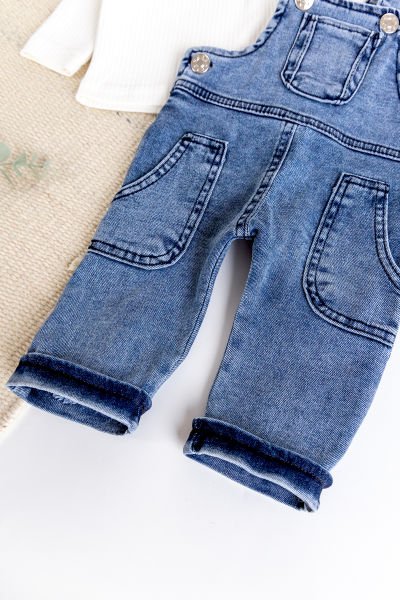 Çep Detaylı Erkek Bebek Salopet Tulum Set