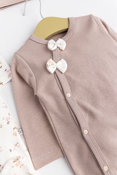 Çiçek Desenli 2'li Uzun Kollu Kız Bebek Tulum Takım