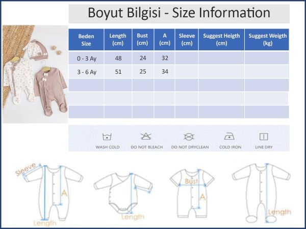 Çiçek Desenli 2'li Uzun Kollu Kız Bebek Tulum Takım