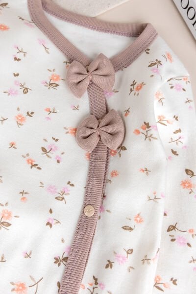 Çiçek Desenli 2'li Uzun Kollu Kız Bebek Tulum Takım