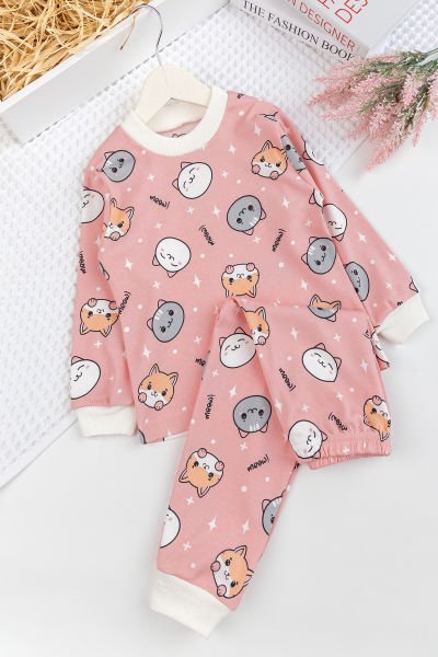 Fiğürlü %100 Pamuk Kız Erkek Bebek Çocuk Pijama Takımı SOMON - 2 Yaş