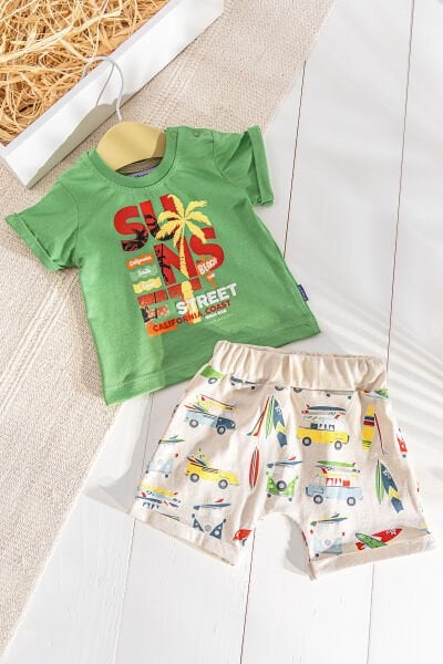 Palmiye Desenli Yazlık Şortlu Erkek Bebek Takım