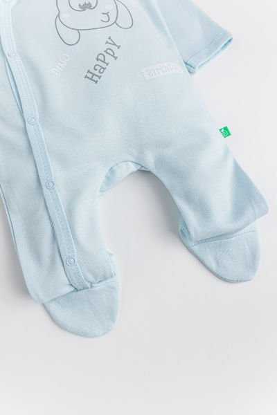 Dino Figürlü 2'li Uzun Kollu Kız/Erkek Bebek Tulum Takım MAVİ -  0-3 AY