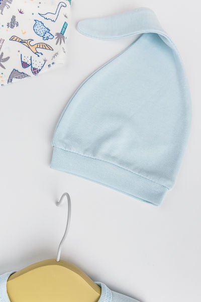 Dino Figürlü 2'li Uzun Kollu Kız/Erkek Bebek Tulum Takım MAVİ -  0-3 AY