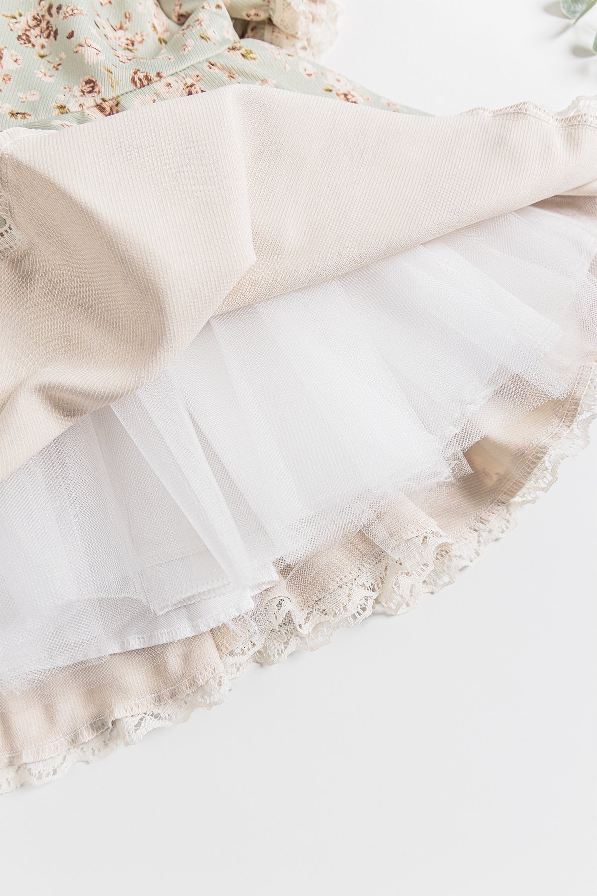 Vintage Model Güpürlü Kısa Kollu Kız Çocuk Elbise YEŞİL - 2 Yaş