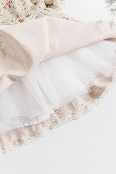 Vintage Model Güpürlü Kısa Kollu Kız Çocuk Elbise YEŞİL - 2 Yaş