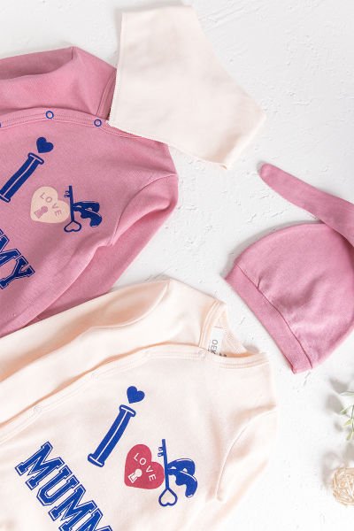 I Love Mummy Baskılı 2'li Uzun Kollu Kız/Erkek Bebek Tulum Takım PEMBE - 3-6 AY