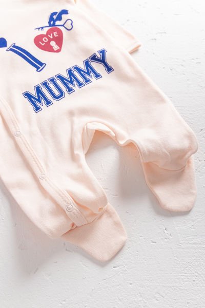I Love Mummy Baskılı 2'li Uzun Kollu Kız/Erkek Bebek Tulum Takım PEMBE - 3-6 AY