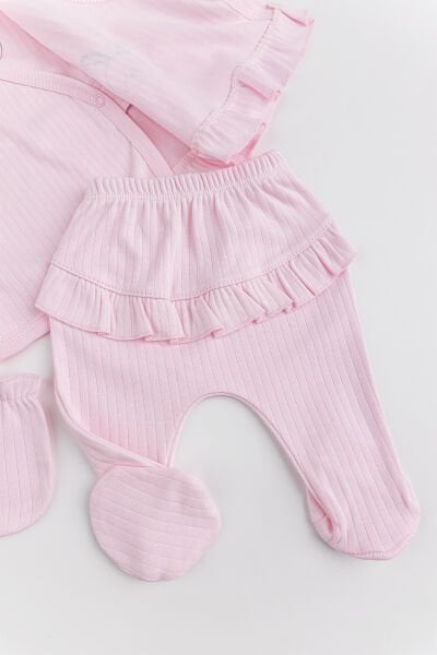 Tavşan Figürlü Pamuklu 5 Parça Kız Bebek Hastane Çıkışı Bebek Takımı