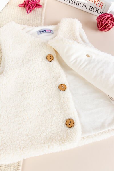 Welsoft Peluş Kışlık Kız/Erkek Bebek Yelek KREM - 6 Ay