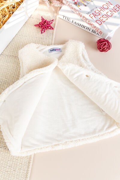 Welsoft Peluş Kışlık Kız/Erkek Bebek Yelek KREM - 6 Ay