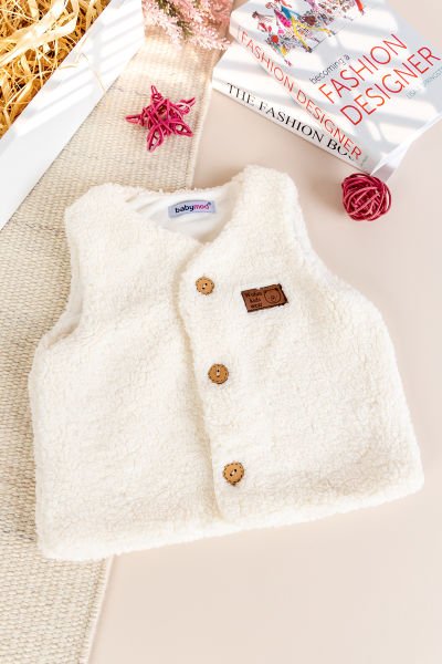 Welsoft Peluş Kışlık Kız/Erkek Bebek Yelek KREM - 6 Ay