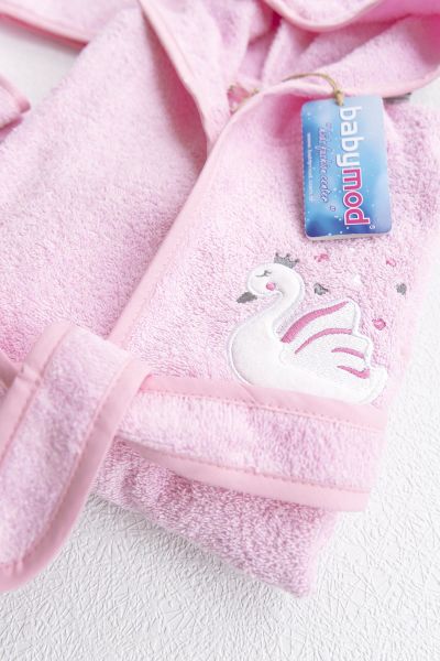 Kuğu İşlemeli Kız Çocuk Bornoz Seti