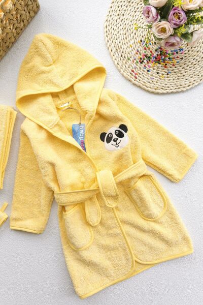 Panda İşlemeli Çocuk Bornoz Seti