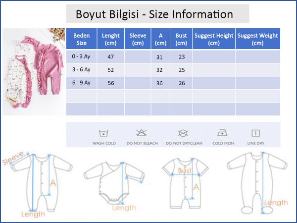 Fırfırlı Gökkuşağı Desenli İkili Uzun Kollu Kız Bebek Tulum Takım Gül kurusu -  6-9 AY