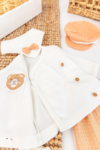 Papyonlu Ayıcık Figürlü Pamuklu 5 Parça Erkek Bebek Hastane Çıkışı Bebek Takımı