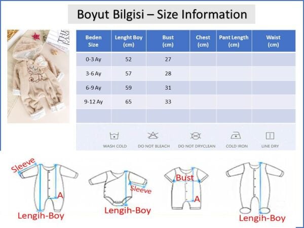 Tavşan Fiğürlü Kışlık Peluş Kız/Erkek Bebek Tulum