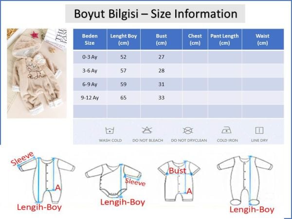 Tavşan Fiğürlü Kışlık Peluş Kız/Erkek Bebek Tulum