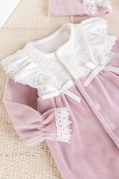 Fiyonklu Kadife Kışlık Kız Bebek Tulum Set