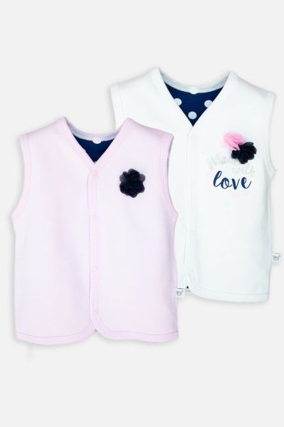 Love Baskılı İkili Kız Bebek Yelek Bej-Pembe - 2 Yaş