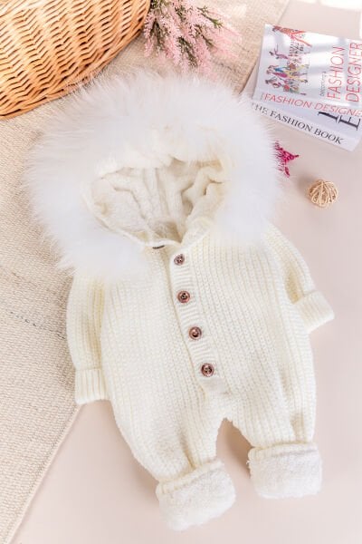 Triko Örgü Kışlık İçi Welsoft Astarlı Kapüşonlu Kız/Erkek Bebek Tulum