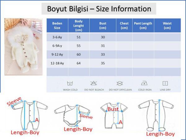 Triko Örgü Kışlık İçi Welsoft Astarlı Kapüşonlu Kız/Erkek Bebek Tulum Gül kurusu - 3-6 AY
