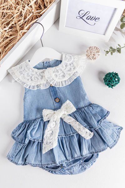 Güpürlü Fırfırlı Kız Bebek Tulum Bebek Yazlık Elbise