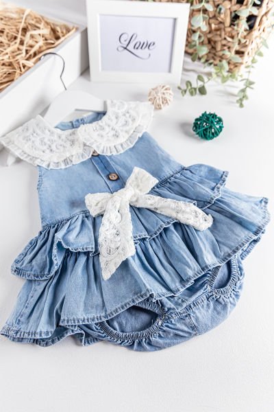 Güpürlü Fırfırlı Kız Bebek Tulum Bebek Yazlık Elbise