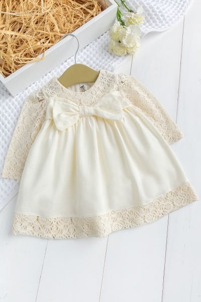 Fiyonklu  Dantelli Kız Bebek  Elbise Pembe  Şık Doğum günü Özel gün Bebek Elbise