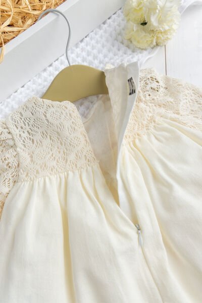 Fiyonklu  Dantelli Kız Bebek  Elbise Pembe  Şık Doğum günü Özel gün Bebek Elbise KREM - 24 Ay