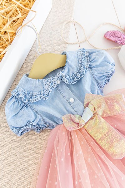 Puantiyeli Tüllü Yazlık Kız Bebek Elbise SOMON - 9 Ay