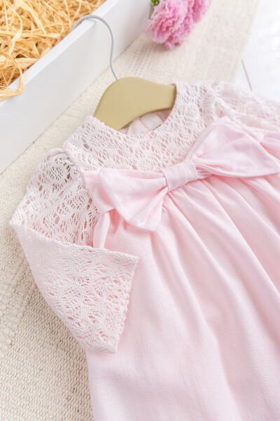 Fiyonklu  Dantelli Kız Bebek  Elbise Pembe  Şık Doğum günü Özel gün Bebek Elbise PEMBE - 24 Ay