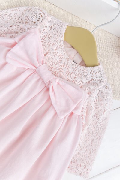 Fiyonklu  Dantelli Kız Bebek  Elbise Pembe  Şık Doğum günü Özel gün Bebek Elbise PEMBE - 24 Ay