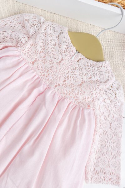 Fiyonklu  Dantelli Kız Bebek  Elbise Pembe  Şık Doğum günü Özel gün Bebek Elbise PEMBE - 24 Ay