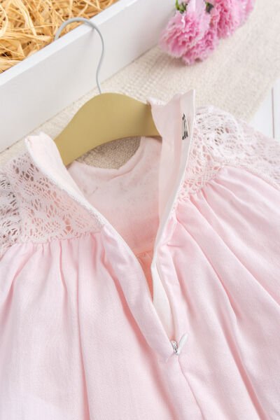 Fiyonklu  Dantelli Kız Bebek  Elbise Pembe  Şık Doğum günü Özel gün Bebek Elbise PEMBE - 24 Ay