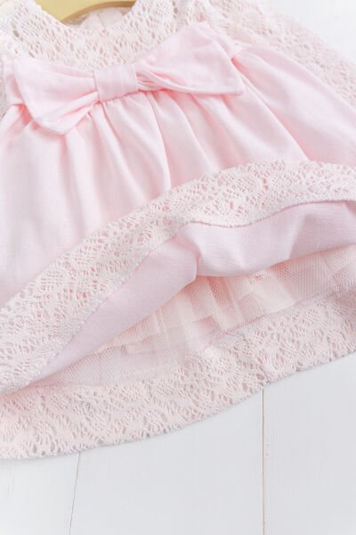 Fiyonklu  Dantelli Kız Bebek  Elbise Pembe  Şık Doğum günü Özel gün Bebek Elbise PEMBE - 24 Ay