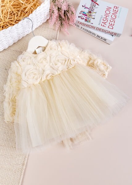 Fiyonklu Güllü Tül Detaylı Şık Dogum Günü Özel Gün Kız Bebek/Çocuk Elbise