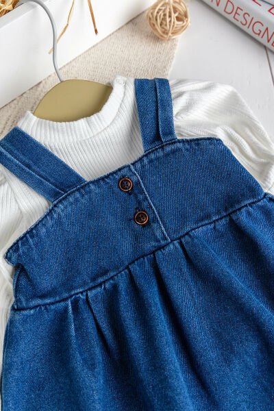 Püsküllü Jean Jile  Elbise Kot Salopet Buluz Set