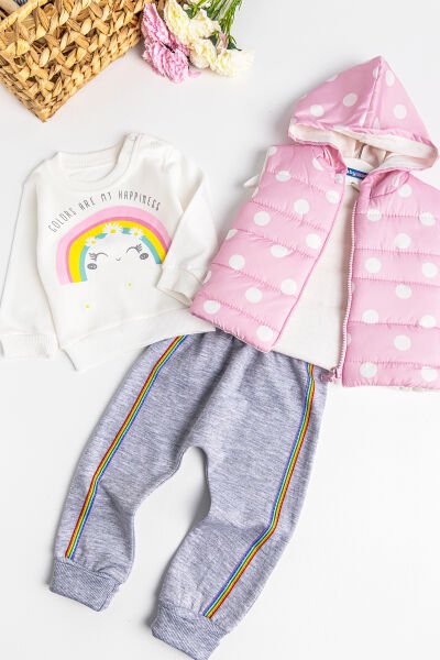 Kız Bebek Takım Gökkuşağı Desenli Kız Bebek Şişme Yelekli Takım