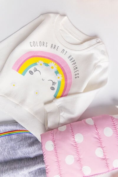 Kız Bebek Takım Gökkuşağı Desenli Kız Bebek Şişme Yelekli Takım