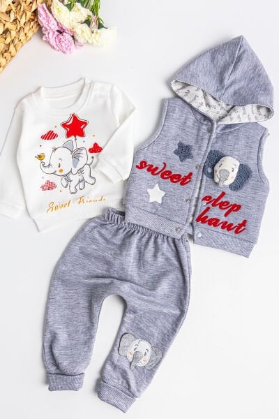 Fil Figürlü Üçlü Yelekli Kız Bebek Takım