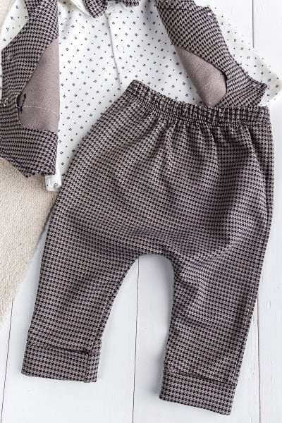 Kaz Ayagı Desenli Yelekli  Papyonlu 4'lü Erkek Bebek Takım Set Şık Özel Gün