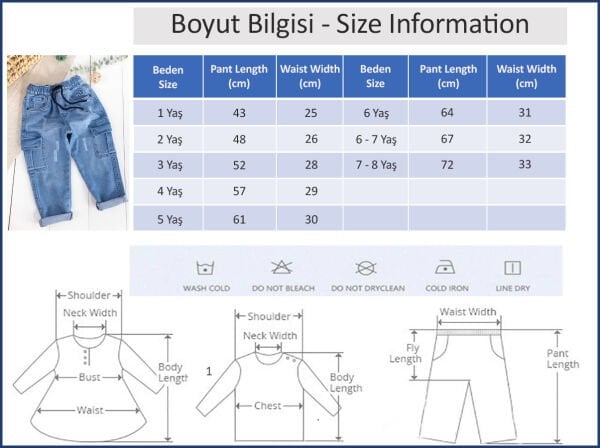 Kargo Cepli Denim Kumaş Beli Lastikli Erkek Çocuk Kot Pantolon MAVİ -  7-8 Yaş